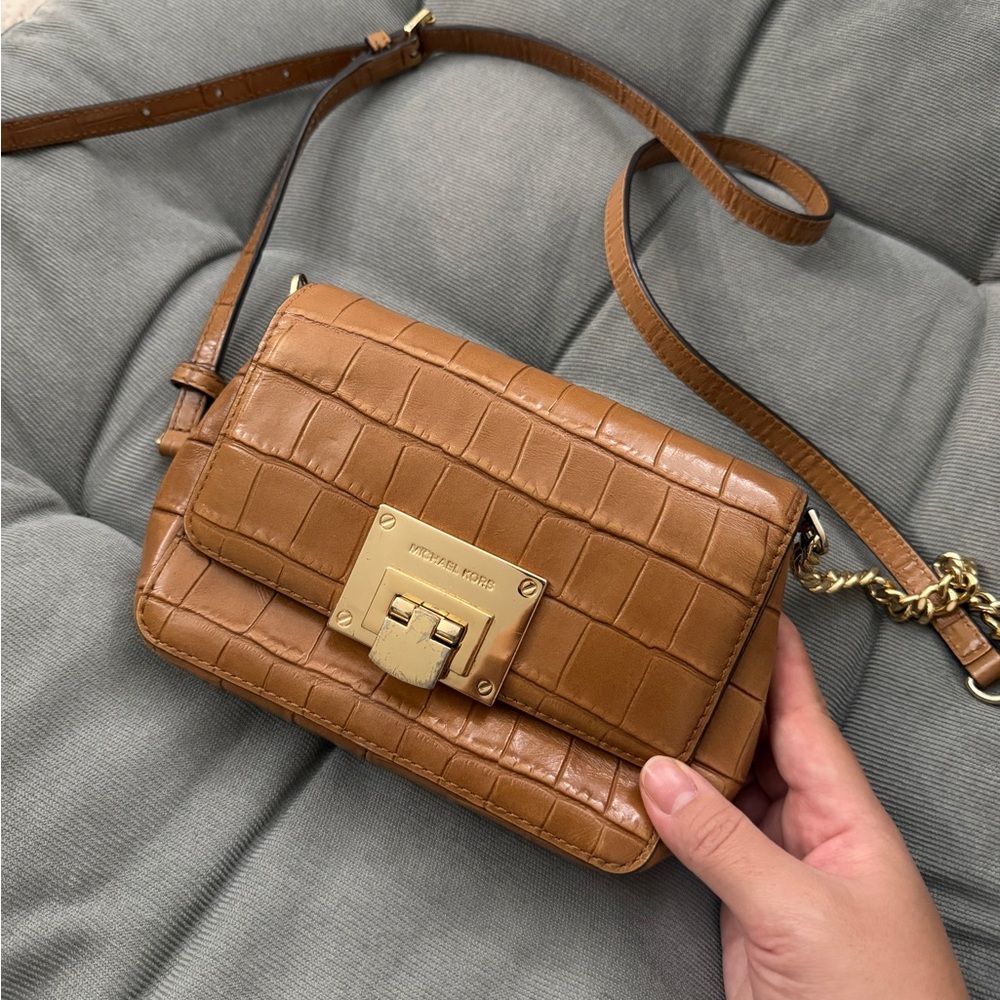 Michael Kors Tan Croc-Embossed Crossbody Bag